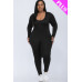 Plus Size Scoop Neck Long Sleeve Bodycon Jumpsuit