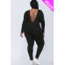 Plus Size Scoop Neck Long Sleeve Bodycon Jumpsuit