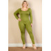 Plus Size Scoop Neck Long Sleeve Bodycon Jumpsuit