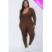 Plus Size Scoop Neck Long Sleeve Bodycon Jumpsuit