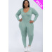 Plus Size Scoop Neck Long Sleeve Bodycon Jumpsuit