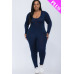 Plus Size Scoop Neck Long Sleeve Bodycon Jumpsuit