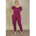 Plus Size Solid Drawstring Short Sleeve Jumpsuit