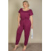 Plus Size Solid Drawstring Short Sleeve Jumpsuit