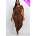 Plus Size Solid Drawstring Short Sleeve Jumpsuit
