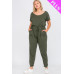 Plus Size Solid Drawstring Short Sleeve Jumpsuit