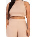 Plus Size Ribbed Mock Neck Crop Tank Top& Bootcut Pants Set