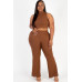 Plus Size Ribbed Mock Neck Crop Tank Top& Bootcut Pants Set