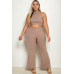 Plus Size Ribbed Mock Neck Crop Tank Top& Bootcut Pants Set