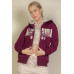 Graphic Drop Shoulder Zipper Up Hoodie