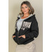 Graphic Drop Shoulder Zipper Up Hoodie
