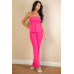 Ribbed Side Slit Bandeau Top & Flare Pants Set