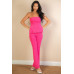 Ribbed Side Slit Bandeau Top & Flare Pants Set