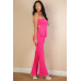 Ribbed Side Slit Bandeau Top & Flare Pants Set