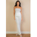 Ribbed Side Slit Bandeau Top & Flare Pants Set