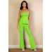 Ribbed Side Slit Bandeau Top & Flare Pants Set