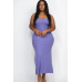 Plus Size Ribbed Side Slit Long Cami Maxi Dress