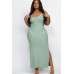 Plus Size Ribbed Side Slit Long Cami Maxi Dress