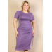 Plus Size Drawstring Ruched Side Split Hem Midi Dress