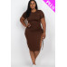 Plus Size Drawstring Ruched Side Split Hem Midi Dress