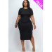 Plus Size Drawstring Ruched Side Split Hem Midi Dress