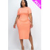 Plus Size Drawstring Ruched Side Split Hem Midi Dress