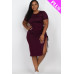 Plus Size Drawstring Ruched Side Split Hem Midi Dress