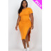 Plus Size Drawstring Ruched Side Split Hem Midi Dress