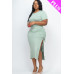 Plus Size Drawstring Ruched Side Split Hem Midi Dress