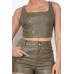 Faux Leather Square Zippered Crop Top