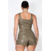 Faux Leather Square Zippered Crop Top