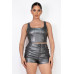 Faux Leather Square Zippered Crop Top