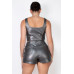 Faux Leather Square Zippered Crop Top