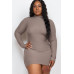 Plus Size Ribbed Long Sleeve Mock Neck Mini Bodycon Dress