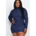 Plus Size Ribbed Long Sleeve Mock Neck Mini Bodycon Dress