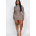 Plus Size Ribbed Long Sleeve Mock Neck Mini Bodycon Dress