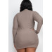 Plus Size Ribbed Long Sleeve Mock Neck Mini Bodycon Dress