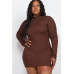 Plus Size Ribbed Long Sleeve Mock Neck Mini Bodycon Dress