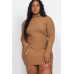 Plus Size Ribbed Long Sleeve Mock Neck Mini Bodycon Dress