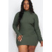 Plus Size Ribbed Long Sleeve Mock Neck Mini Bodycon Dress