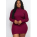Plus Size Ribbed Long Sleeve Mock Neck Mini Bodycon Dress