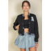 Ezwear Letter Patched Crop Varsity Jacket