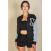 Letter Patched Striped Trim Varsity Jacket