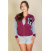 Letter Patched Striped Trim Varsity Jacket