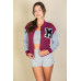 Letter Patched Striped Trim Varsity Jacket