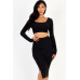 Ribbed Long Sleeve Crop Top & Skirt Set