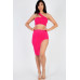 Sexy Solid One Shoulder Crop Top & Split Thigh Midi Skirt Set