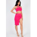 Sexy Solid One Shoulder Crop Top & Split Thigh Midi Skirt Set