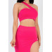 Sexy Solid One Shoulder Crop Top & Split Thigh Midi Skirt Set