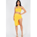 Sexy Solid One Shoulder Crop Top & Split Thigh Midi Skirt Set